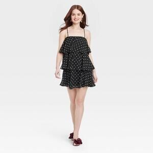 Women's Tiered Ruffle Mini Shift Dress - a New Day™  Size small PolkaDot
